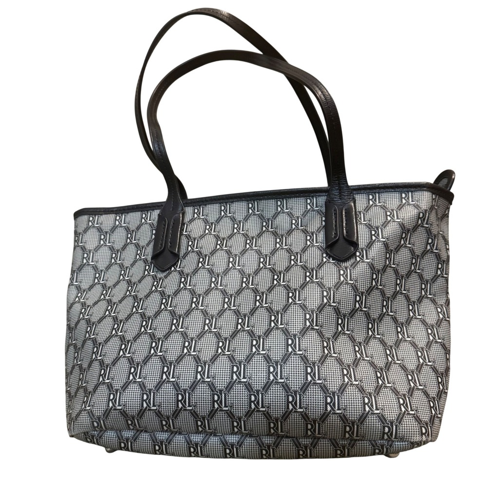 Lauren Ralph Lauren Monogram Tote Black and Ivory Shoulder Bag Tote Handbag